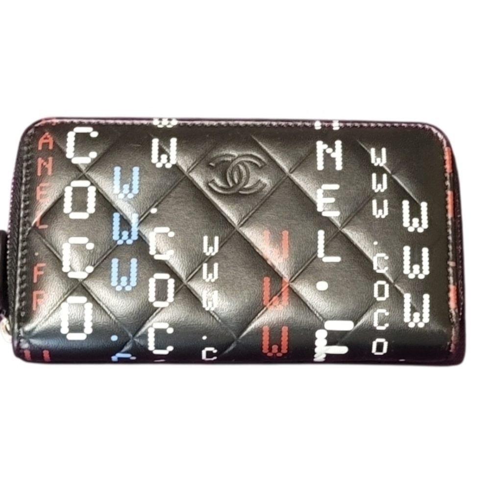 CHANEL Black Quilted Wallet with Colorful Lettering